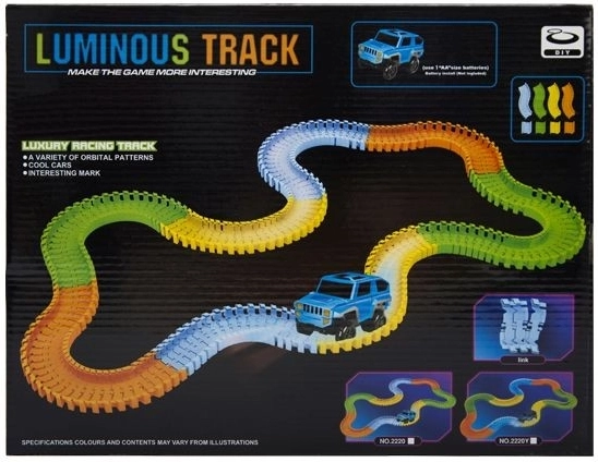 Pista de carreras de coches luminosa en la oscuridad