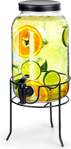 Dispensador de bebidas de vidrio con grifo y soporte negro de 3,2 l