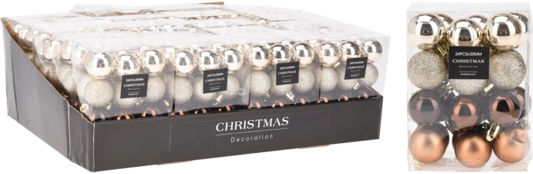 Bolas navideñas de 3 cm marrón-dorado, mix 24 uds
