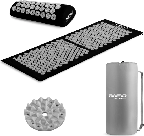 Juego de masaje de acupresión Neo-Sport – esterilla con púas y almohada, negro-gris