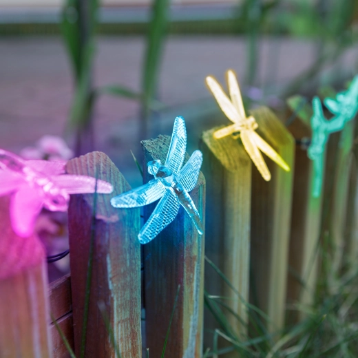 Cadena de luces LED solares con mariposas, 2 m, 10 LED de colores