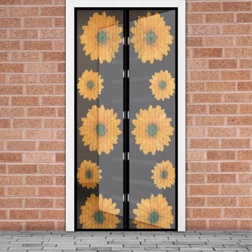 Cortina magnética para puerta contra insectos con girasoles