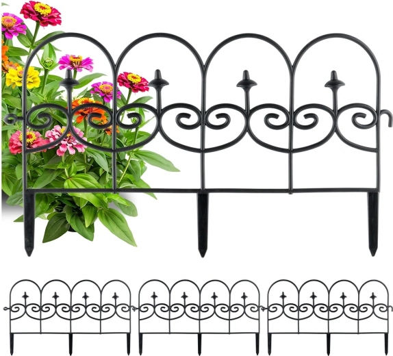 Valla/borde decorativo para jardín negro 59,5 × 24 cm, juego de 4 piezas