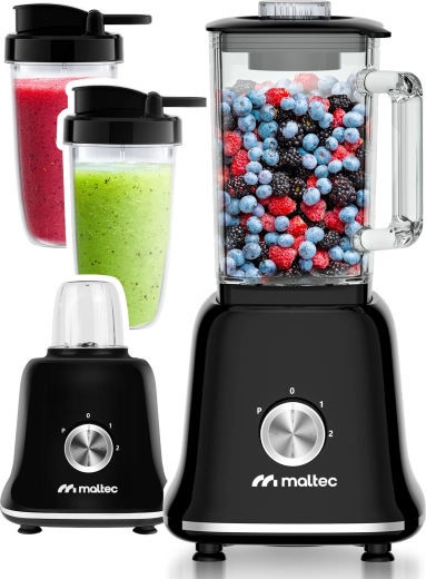 MalTec batidora de vaso 1800 W con jarra de vidrio y accesorios