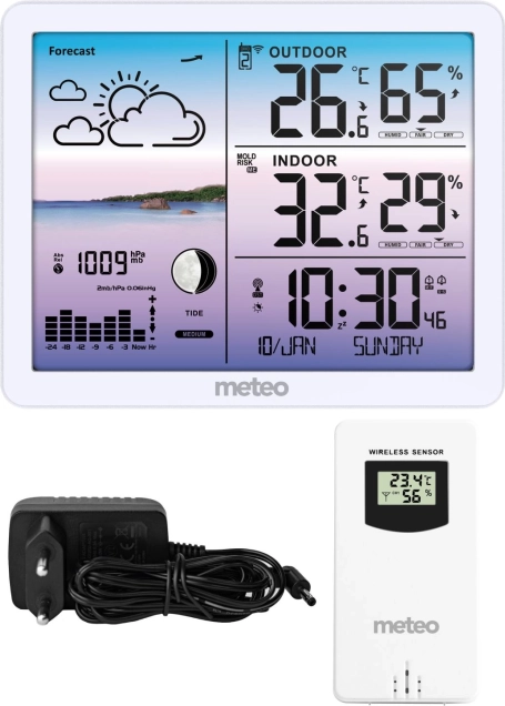 Estación meteorológica con sensor inalámbrico METEO SP107, blanca