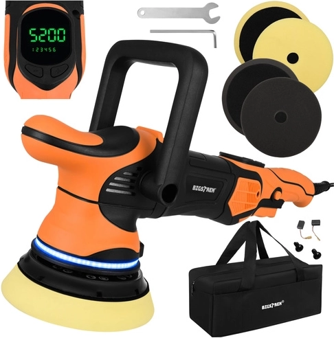 Pulidora para coche Bigstren DA 1000 W 125 mm, órbita 15 mm, LED, set