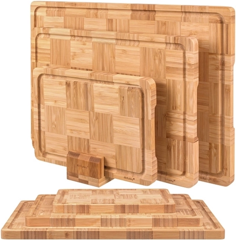 Tabla de cortar de bambú para cocina Ruhhy – juego de 3 unidades con soporte