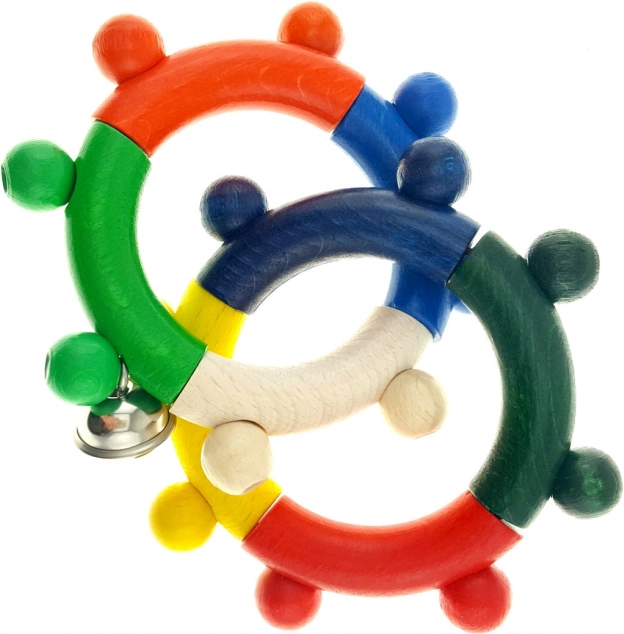 Sonajero de madera Hess con aros de colores