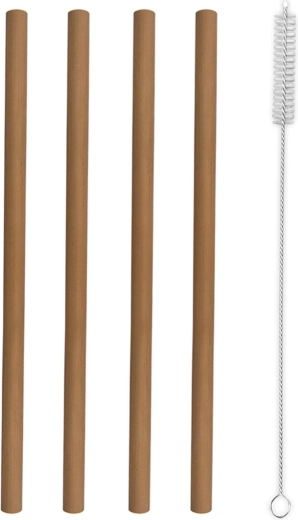 Pajitas para bebidas de bambú 20 cm (4 uds) con cepillo de limpieza