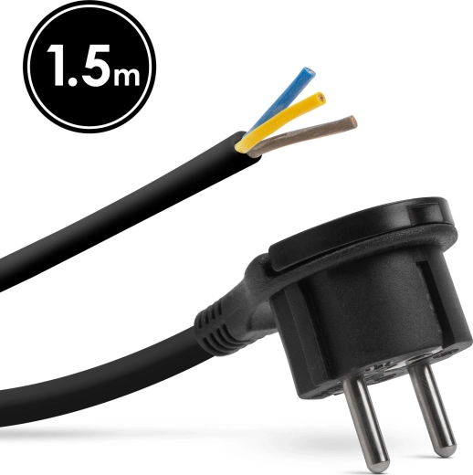 Cable de alimentación para montaje con enchufe con toma de tierra y tirador, 1,5 m, negro