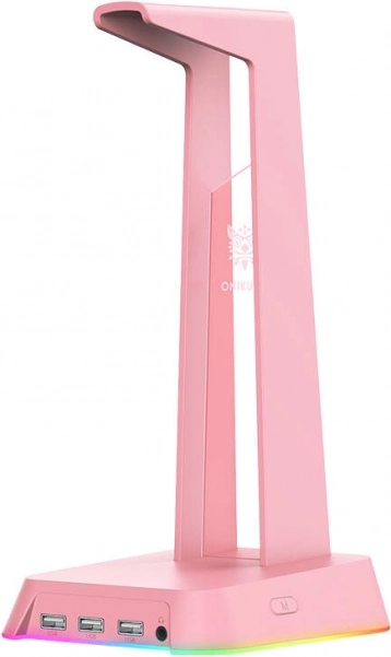 Soporte para auriculares ONIKUMA rosa con iluminación RGB y 3x USB 2.0