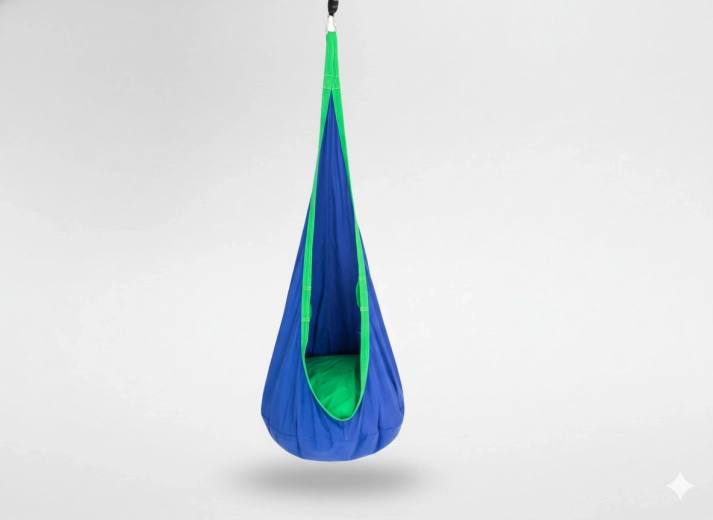 Sillón colgante infantil tipo capullo 70 × 150 cm azul