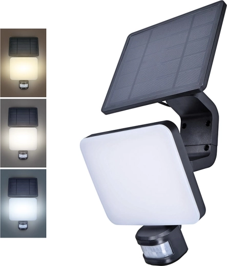 Solight luz solar LED exterior de pared con sensor, 11 W, 1200 lm, 3 CCT, negra - 1 unidad