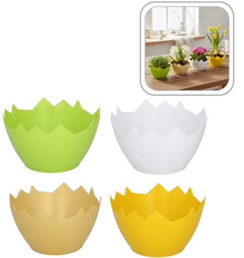 Cubre maceta de plástico con forma de cáscara rota de huevo 12 cm