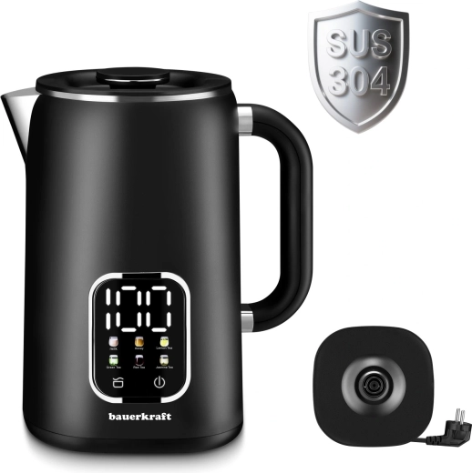 Hervidor inteligente inalámbrico de 1,7 l con control de temperatura, base giratoria, negro