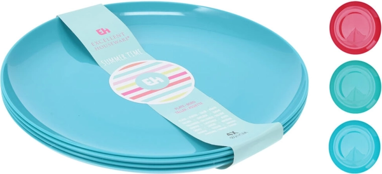 Juego de platos llanos de plástico 21 cm, mix de colores, 4 uds