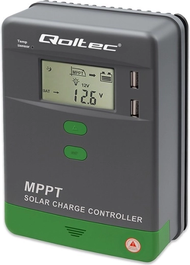 Regulador solar de carga MPPT 10A con LCD, Bluetooth y sensor de temperatura para 12/24 V, 2× USB, soporte para GEL y LiFePO4