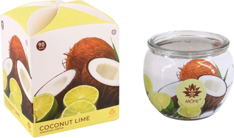 Vela aromática en vaso de vidrio coco y lima 90 g