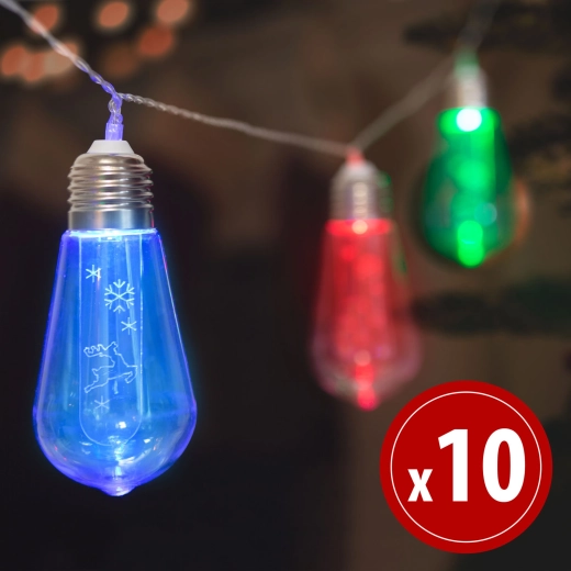 Cadena de luces LED con renos, 10 LED, 1,9 m, multicolor
