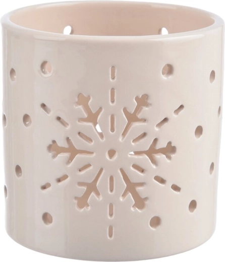 Portavelas de cerámica con forma de copo de nieve beige 11 cm