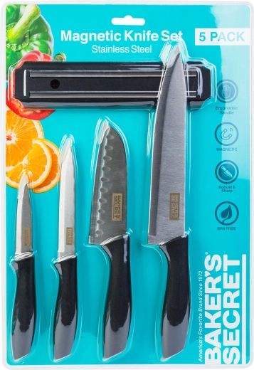 Set de cuchillos de cocina Baker's Secret con soporte magnético, 5 piezas
