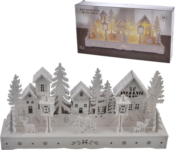 Casita de madera con iluminación LED blanca 30 cm