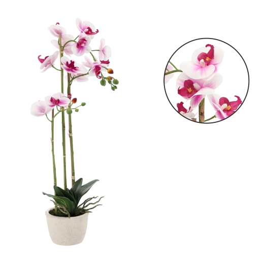 Orquídea artificial blanco‑rosa 70 cm en maceta