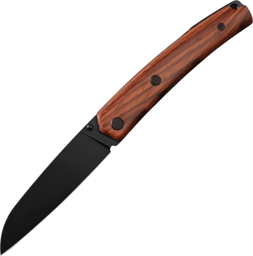 Petrified Fish Patte V6 navaja de bolsillo 8,7 cm, Black PVD Stonewash, madera de cocobolo
