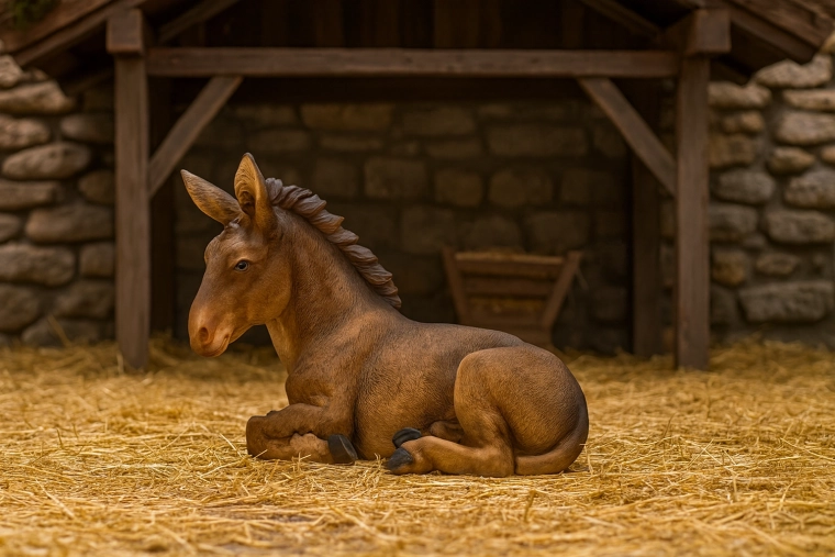 Figura de burro acostado para belén 34 cm de poliresina