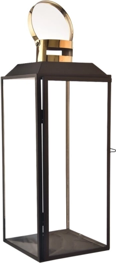 Farol decorativo de metal negro y dorado 34 cm