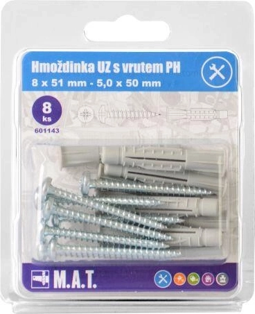 Taco de anudado con reborde 8 mm con tornillo PH, galvanizado, juego de 8 uds