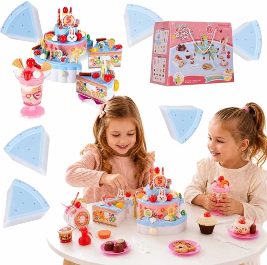 Pastelería infantil – tarta de cumpleaños de tres pisos con velcro, con luces y música, 117 piezas, azul