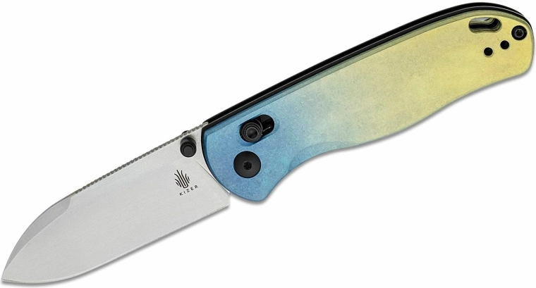 Navaja de bolsillo Kizer Drop Bear 7,6 cm, titanio multicolor con clip