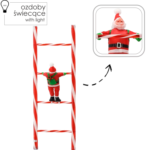 Decoración navideña Santa en escalera con LED, 121 cm