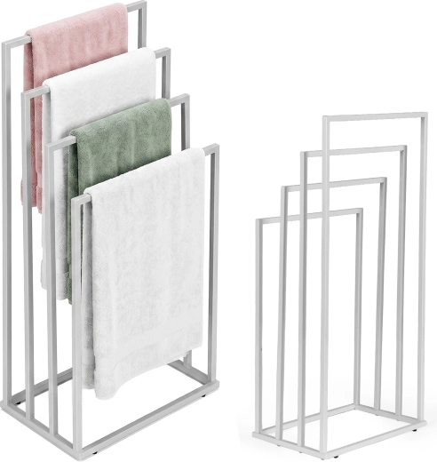 ModernHome toallero metálico de pie con 4 brazos, blanco
