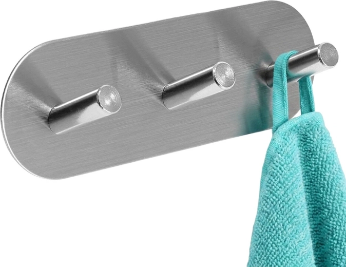 Storage Solutions perchero de pared autoadhesivo con 3 ganchos de acero inoxidable 15 × 5 × 3,5 cm