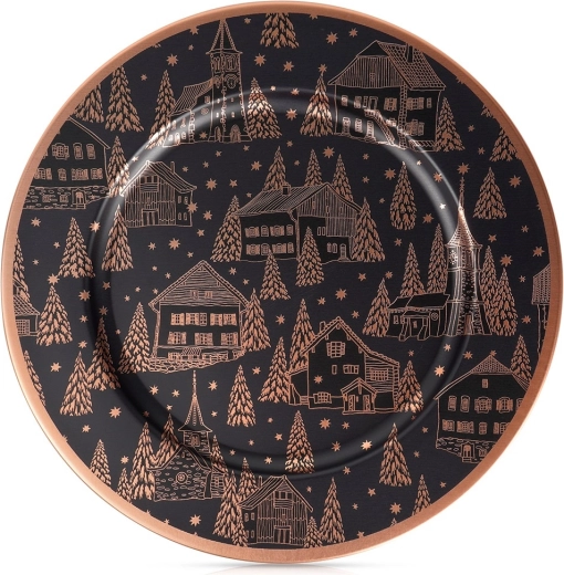 Bajoplato decorativo bajo el plato, negro con motivo cobrizo, 33 cm