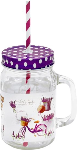 Vaso con pajita Mason Lavanda 450 ml