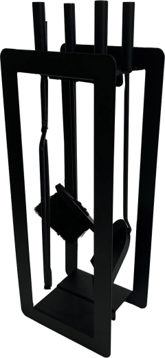Juego de herramientas para chimenea 60 cm – metal negro, 4 piezas con soporte