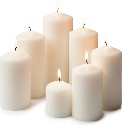 Set de velas cilíndricas blancas sin fragancia, 7 uds.