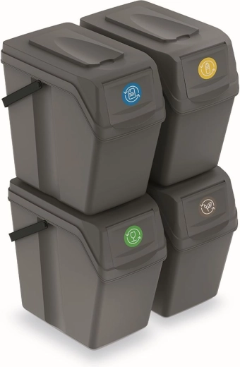 Set de cubos de reciclaje Sortibox II 4×25 l – piedra gris