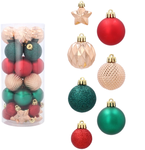 Set de adornos navideños 32 uds. 3–4 cm rojo, dorado y verde Chomik