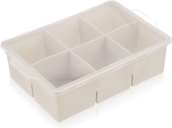 Molde de silicona para cubitos de hielo XXL con tapa, beige 18,5 × 12 × 5 cm