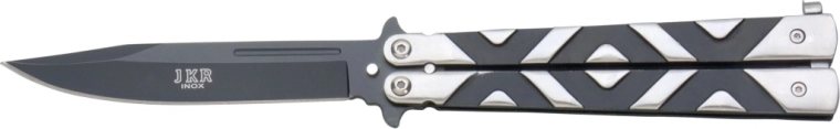 Navaja mariposa de bolsillo 10,5 cm, negro‑plateada, mango de aluminio