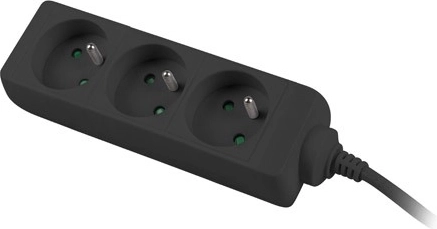 Cable alargador 1,5 m, negro, 3 tomas con cable de cobre