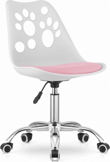 Silla de oficina blanca y rosa con base cromada giratoria