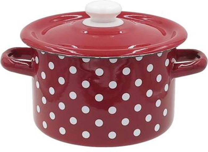Olla esmaltada con tapa 2 l lunares roja