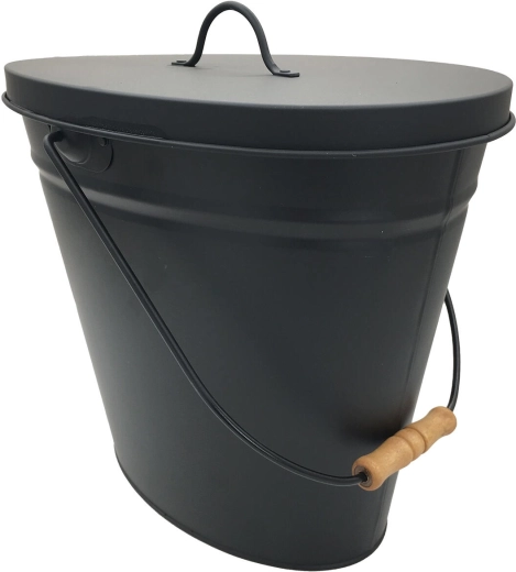 Recipiente para cenizas 20 l negro con tapa y asa de madera