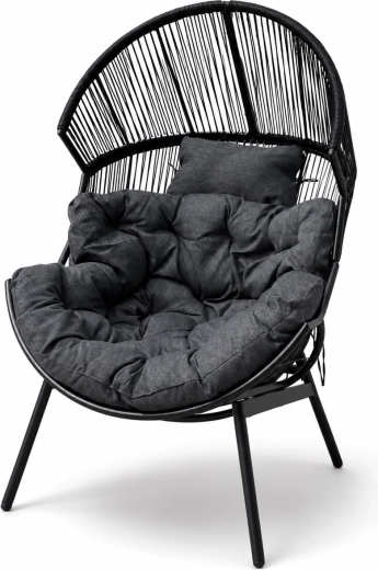 Sillón de jardín tipo capullo con cojines, negro