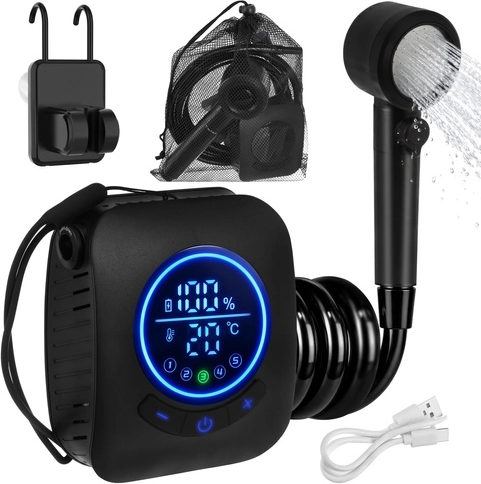 Ducha portátil de camping TRIZAND 8000 mAh con bomba y pantalla LED, USB, IPX8